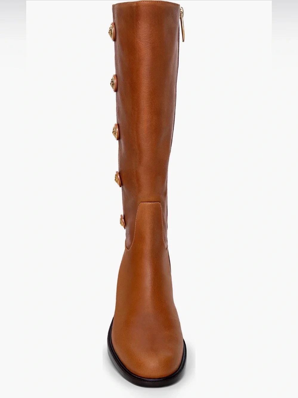 L'AGENCE Tall Button-Accent Leather Over-the-Knee Boot - Cognac Brown